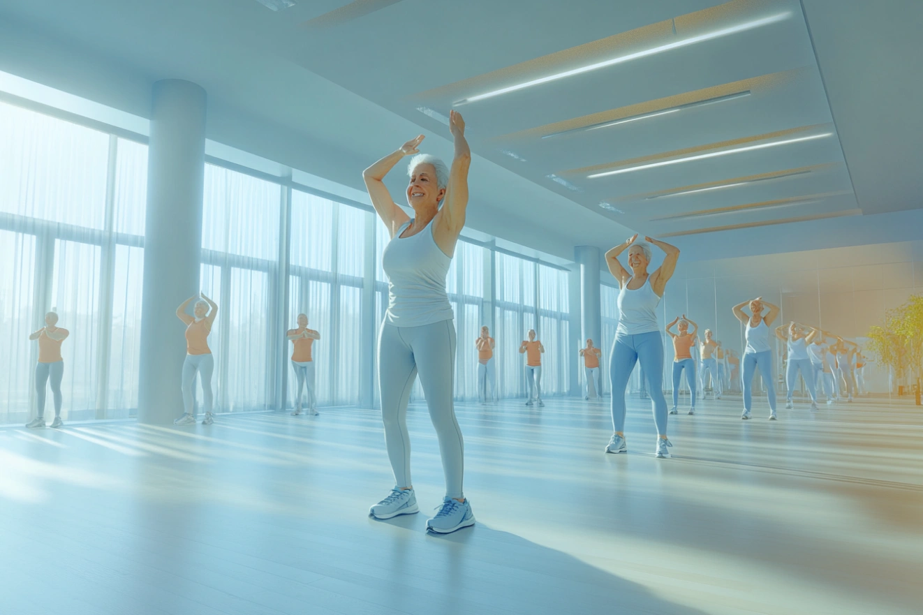 Активні пенсіонери на фітнес-занятті в brandulith